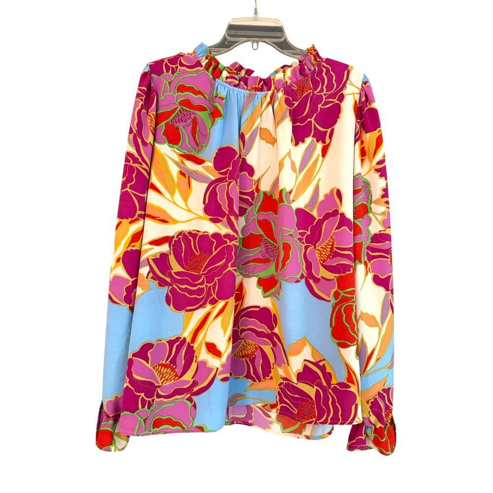 Haptics Floral Blouse Shirt Pink Blue Yellow Tropical Long Sleeve MBlouse